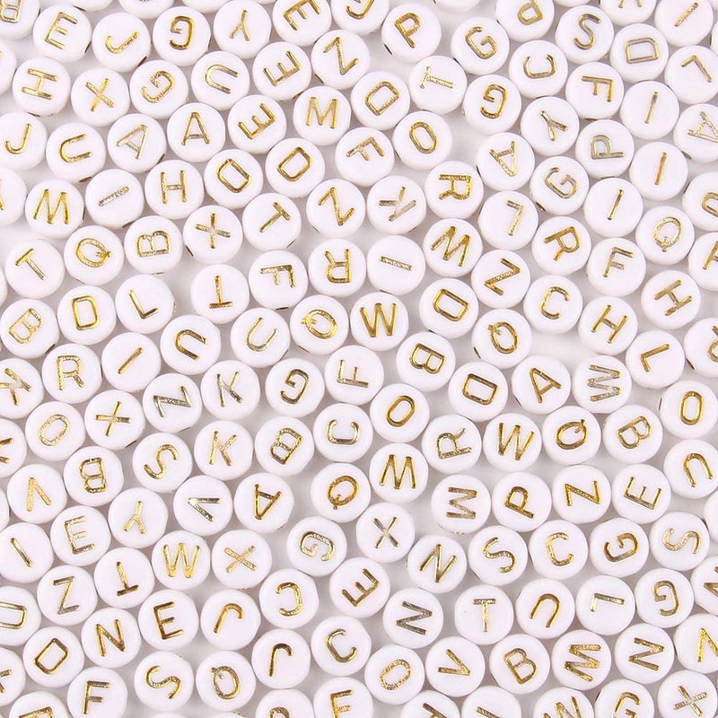 Xilitata 600pcs Acrylic Letter Beads Alphabet Gold Letters White Round Bead  4x7mm  for Friendship Bracelets and Gifts Souvenir Jewelry Making - Image 1